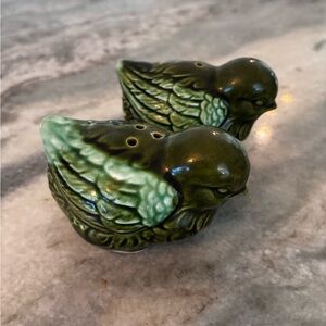 Vintage Green Bird Salt and Pepper Shakers